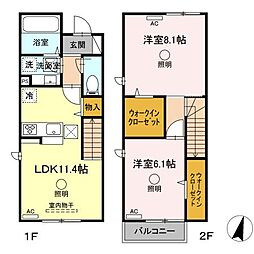 トリシア小山 1階2LDKの間取り