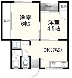プレゼンス紀伊II 4階2DKの間取り