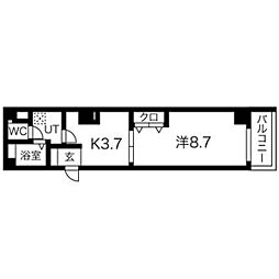 オリエンタル橿原 3階1DKの間取り