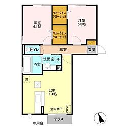 メゾン・デュ・シーニュ 1階2LDKの間取り