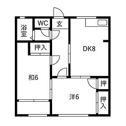 エトワールハイツ豊川 2DKの間取図画像