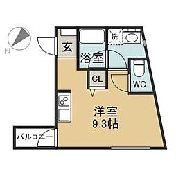 Casa　Alice 3階ワンルームの間取り