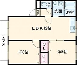 インピレッジ水巻 2LDKの間取図画像