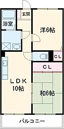 有瀬グランドハイツ 2LDKの間取図画像