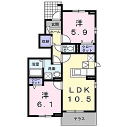 グラン・アベニューIII 1階2LDKの間取り