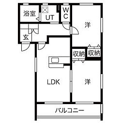 JR吾妻線 中之条駅 徒歩2分の賃貸マンション 2階2LDKの間取り