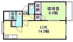コープＵ2 2階1LDKの間取り