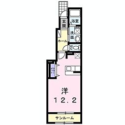 フレーシアII 1階ワンルームの間取り