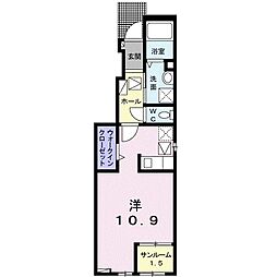 ハーヴェストヒルＤ 1階ワンルームの間取り