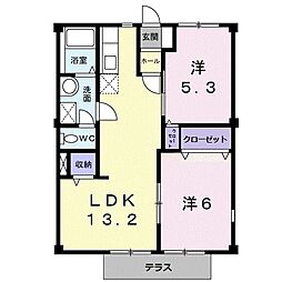 キャステール大江 1階2LDKの間取り
