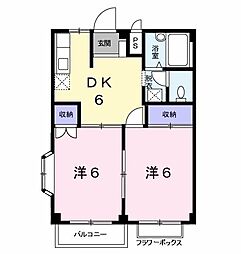 サンハイツヨシモト 2階2DKの間取り