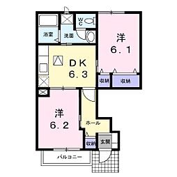 ラルジェB 2DKの間取図画像