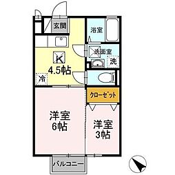 スピカ田中A 2Kの間取図画像