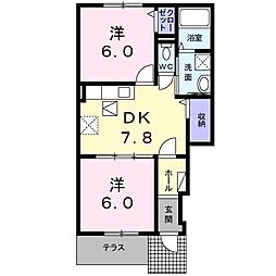 サザンクロスII 1階2DKの間取り