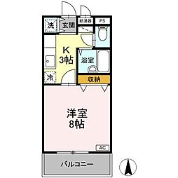 グリーンヒル21 1階1Kの間取り