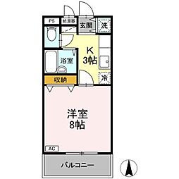 グリーンヒル21 3階1Kの間取り