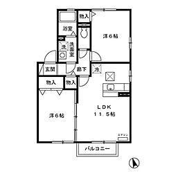 リジェール　Ａ 2階2LDKの間取り