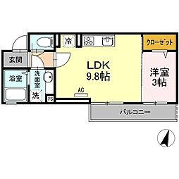 グランコート 1LDKの間取図画像