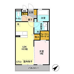 プレ・ド・ラ・ガールせんげん台 1LDKの間取図画像
