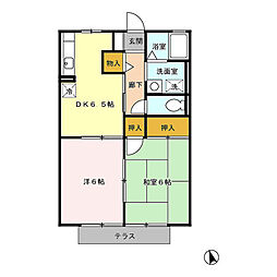 セジュールウィル 1階2DKの間取り