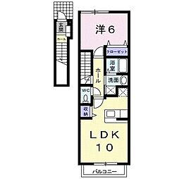 シャルマン参番館 2階1LDKの間取り