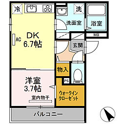 アプリコット美里 1DKの間取図画像