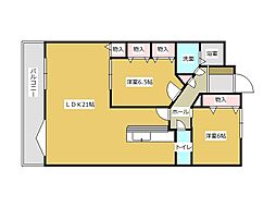 レイブリック若園 2LDKの間取図画像