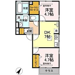 ロザ 1階2DKの間取り