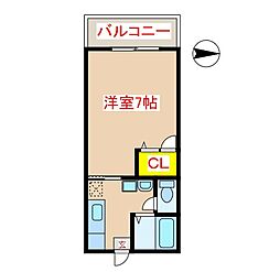 パールハイツA棟 1Kの間取図画像
