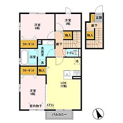 ロイヤルヒルズG 2階3LDKの間取り