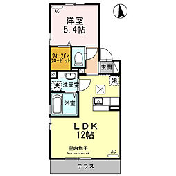 クレセントＩ 2階1LDKの間取り