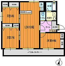 ハイライフT・M 4階3LDKの間取り