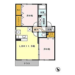 オークヴィラ・トリノ壱番館 2LDKの間取図画像