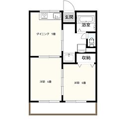 東武伊勢崎線 新伊勢崎駅 徒歩34分の賃貸マンション 2階2DKの間取り