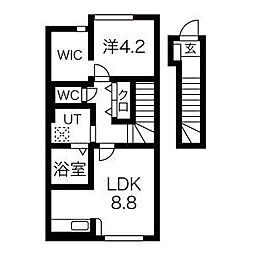 ヴィラージュ海老島A 2階1LDKの間取り