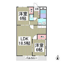 エルヴェ武里 1階2LDKの間取り
