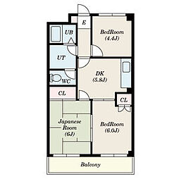 エクシードC 2階3DKの間取り
