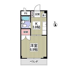 クーノス北坂戸 1Kの間取図画像