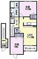 オークガーデンB 2LDKの間取図画像