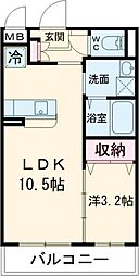 シエン　フルール 2階1LDKの間取り