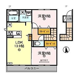 シュライクコート 2階1LDKの間取り