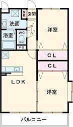 ユーミースマイルI 3階2LDKの間取り