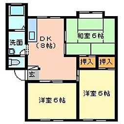 オアシスK　I 2階3DKの間取り