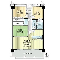 サーパスシティ木太一番館 6階3LDKの間取り