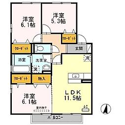 ハルブラッサムB 3LDKの間取図画像