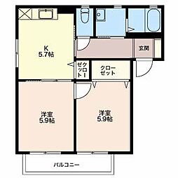 サンクレストI 2階2Kの間取り