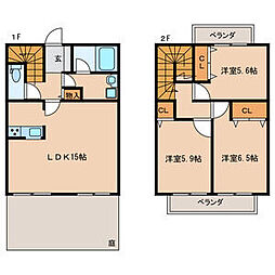 プレザントタウンB 3LDKの間取図画像