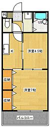 オーシャン21 2階2Kの間取り