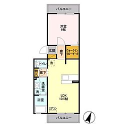 ジュヴァンセル　B B203 2階1LDKの間取り