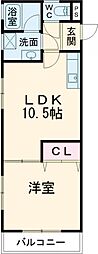 ヴィラ高天 2階1LDKの間取り